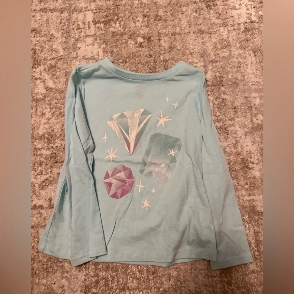 OshKosh B'gosh Light Blue Long Sleeve Gem Graphic Top size 6/7